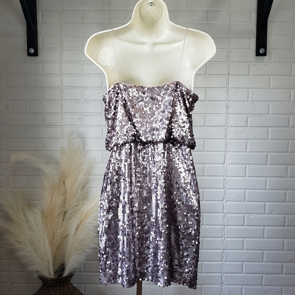 Aqua Muave Mink Sequins Blouson Sheath Party Mini Dress size 4
